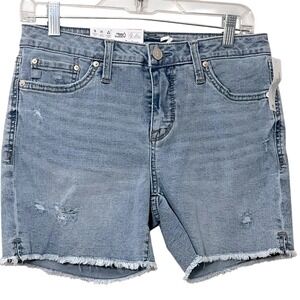Seven7 Distressed Denim Jean Shorts Womens 4 Blue Light Wash Fray Hem NWT